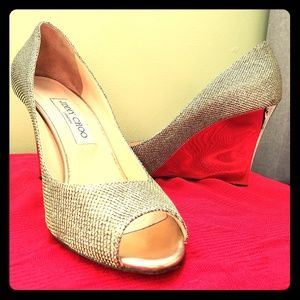 Jimmy choo gold wedges